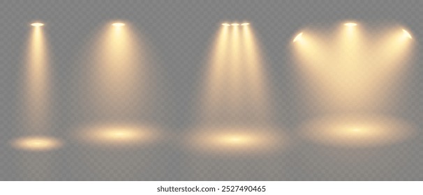 Spotlights for stage and presentations. Vector illustration.
Light sources, concert lighting, spotlights. Concert spotlight with ray-illuminated spotlights for web design.