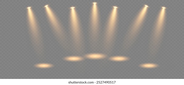 Spotlights for stage and presentations. Vector illustration.
Light sources, concert lighting, spotlights. Concert spotlight with ray-illuminated spotlights for web design.