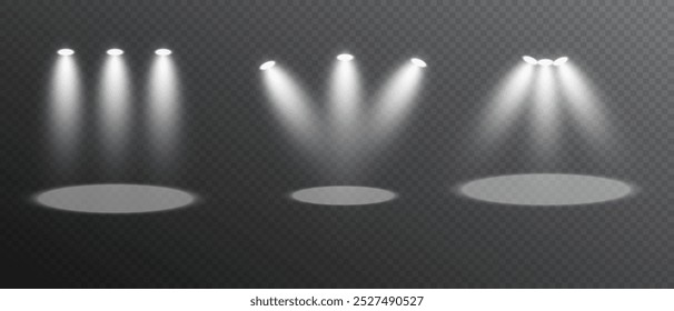 Spotlights for stage and presentations. Vector illustration.
Light sources, concert lighting, spotlights. Concert spotlight with ray-illuminated spotlights for web design.