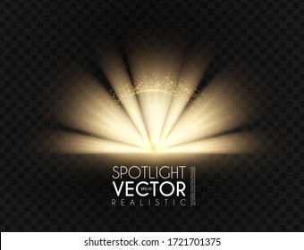 Spotlights. Transparent light effect. Show design. Light source. Sunrise.