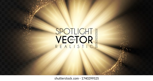 Spotlights. Transparent light effect. Show design. Light source. Sunrise.