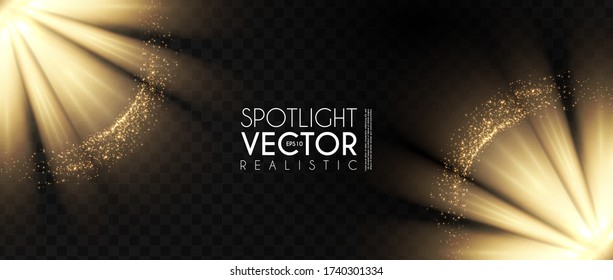 Spotlights. Transparent light effect. Show design. Light source. Sunrise.
