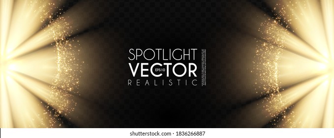 Spotlights. Transparent light effect. Show design. Light source. Sunrise.