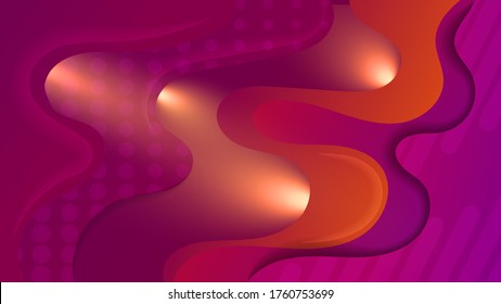spotlights from under overlapping abstract patterned shapes with wavy edges. pink-orange-purple art wallpaper. vector
