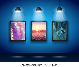 Spotlights Wall with Low Poly Arts to use for product advertisement, shop simulations, item promotions, packaging show and so on