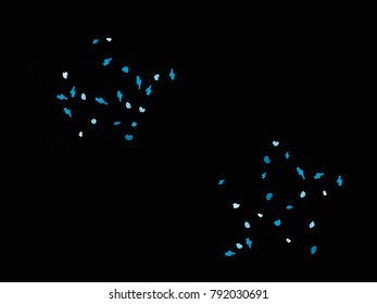 Spots. Black background. Abstract print pattern. Vector illustration for celebration, party, holiday, invitation and Your project. Chaotic Decor. Modern Creative Style.
