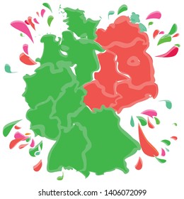 Flacken mit Deutschland im Osten und Westen auf Grün und Rot