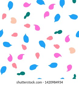 Spots blue, yellow, pink on a white background seamless pattern memphis style.