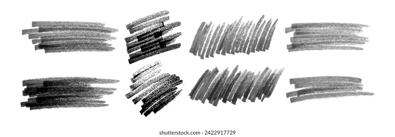 Spots drawn with a black marker. Set of doodle style various scribbles. Black hand drawn design elements on white background. Vector illustration