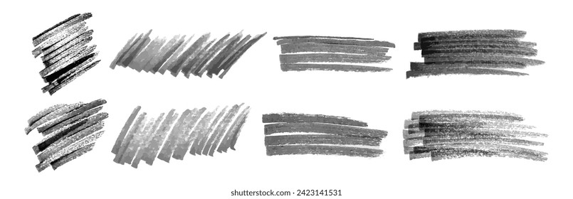 Spots drawn with a black marker. Set of doodle style various scribbles. Black hand drawn design elements on white background. Vector illustration
