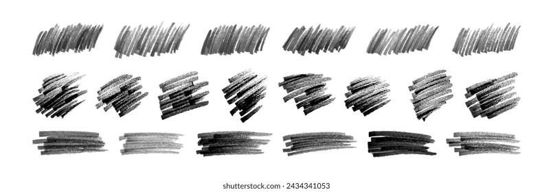 Spots drawn with a black marker. Set of doodle style various scribbles. Black hand drawn design elements on white background. Vector illustration