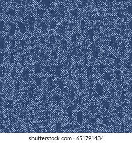 Spots faded denim texture Vector background. Spotty frayed Blue Jeans fabric Seamless pattern. Grunge paint brush strokes . Abstract shape stains texture