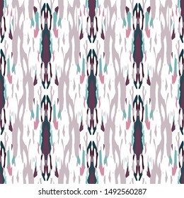 Spots, Ikat. Tie Dye, Batik. Seamless Pattern.  Geometric Surface. Hand Drawn Painted.  Red Maroon Old Modern Traditional Bed Linen.  Geometrical Ornamental Shibori Watercolor.