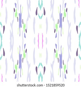 Spots, Ikat. Tie Dye, Batik. Seamless Pattern.  Geometric Surface. Hand Drawn Painted.  Lilac Violet Summer Tribal Old Wallpaper  Graphic Natural Shibori Texture.