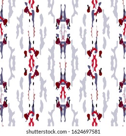 Spots, Ikat. Tie Dye, Batik. Seamless Pattern.  Geometric Surface. Hand Drawn Painted.  Red Maroon Vintage Tribal Geo Canvas.  Graphic Geometric Paint Tile.