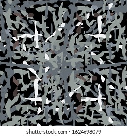 Spots, Ikat. Tie Dye, Batik. Ornament. Watercolor Surface. Endless Repeat Painting.  Black Gray Geo Ethnic Folklore Woven.  Watercolor Geometric Ikat Mosaic.