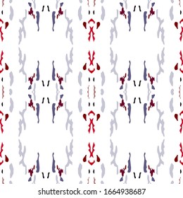 Spots, Ikat. Tie Dye, Batik. Ornament. Watercolor Surface. Endless Repeat Painting.  Red Maroon Ethnic Traditional Modern Embroidery.  Natural Geometric Shibori Watercolor.