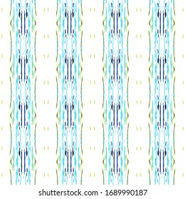 Spots, Ikat. Tie Dye, Batik. Seamless Pattern.  Geometric Surface. Hand Drawn Painted.  Blue Cyan Summer Modern Old Wallpaper  Watercolor Geometrical Ikat Mosaic.