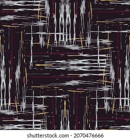 Spots, Ikat. Tie Dye, Batik. Seamless Pattern. Geometric Surface. Hand Drawn Painted. Tribal Shibori Fabric Design. Gray Yellow Folk Old Folklore Textile. Traditional Geometry Woven Tie dye Pattern.