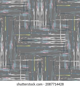 Lugares, Ikat. Cielo, Batik. Patrón sin inconvenientes. Superficie geométrica. Mano Dibujada Pintada. Diseño de tejido de Shibori Tribal. Viejo Folclore Gris Amarillo Textil. Patrón de tinte de tejas trenzadas con geometría tradicional.