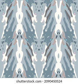 Spots, Ikat. Tie Dye, Batik. Seamless Pattern. Geometric Surface. Hand Drawn Painted. Tribal Shibori Fabric Design. Gray Yellow Folk Old Folklore Textile. Traditional Geometry Woven Tie dye Pattern.