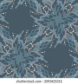 Spots, Ikat. Tie Dye, Batik. Seamless Pattern. Geometric Surface. Hand Drawn Painted. Tribal Shibori Fabric Design. Gray Yellow Folk Old Folklore Textile. Traditional Geometry Woven Tie dye Pattern.