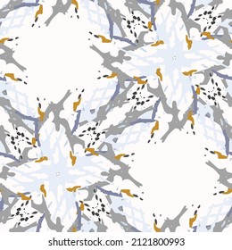 Spots, Ikat. Tie Dye, Batik. Seamless Pattern. Geometric Surface. Hand Drawn Painted. Tribal Shibori Fabric Design. Gray Yellow Folk Old Folklore Textile. Traditional Geometry Woven Tie dye Pattern.