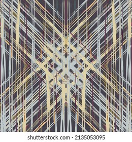 Lugares, Ikat. Cielo, Batik. Patrón sin inconvenientes. Superficie geométrica. Mano Dibujada Pintada. Diseño de tejido de Shibori Tribal. Viejo Folclore Gris Amarillo Textil. Patrón de tinte de tejas trenzadas con geometría tradicional.