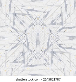 Lugares, Ikat. Cielo, Batik. Patrón sin inconvenientes. Superficie geométrica. Mano Dibujada Pintada. Diseño de tejido de Shibori Tribal. Viejo Folclore Gris Amarillo Textil. Patrón de tinte de tejas trenzadas con geometría tradicional.