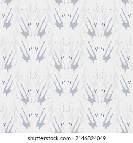 Spots, Ikat. Tie Dye, Batik. Seamless Pattern. Geometric Surface. Hand Drawn Painted. Tribal Shibori Fabric Design. Gray Yellow Folk Old Folklore Textile. Traditional Geometry Woven Tie dye Pattern.