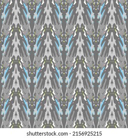Lugares, Ikat. Cielo, Batik. Patrón sin inconvenientes. Superficie geométrica. Mano Dibujada Pintada. Diseño de tejido de Shibori Tribal. Viejo Folclore Gris Amarillo Textil. Patrón de tinte de tejas trenzadas con geometría tradicional.