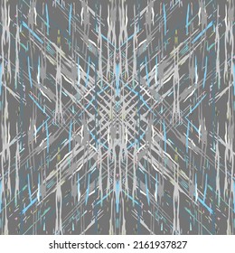 Spots, Ikat. Tie Dye, Batik. Seamless Pattern. Geometric Surface. Hand Drawn Painted. Tribal Shibori Fabric Design. Gray Yellow Folk Old Folklore Textile. Traditional Geometry Woven Tie dye Pattern.