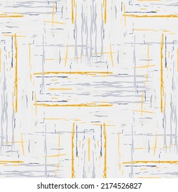 Lugares, Ikat. Cielo, Batik. Patrón sin inconvenientes. Superficie geométrica. Mano Dibujada Pintada. Diseño de tejido de Shibori Tribal. Viejo Folclore Gris Amarillo Textil. Patrón de tinte de tejas trenzadas con geometría tradicional.