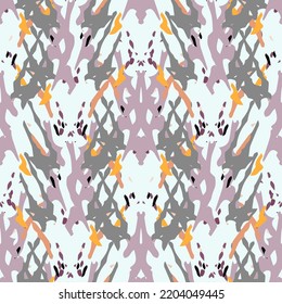 Spots, Ikat. Tie Dye, Batik. Seamless Pattern. Geometric Surface. Hand Drawn Painted. Tribal Shibori Fabric Design. Gray Yellow Folk Old Folklore Textile. Traditional Geometry Woven Tie dye Pattern.