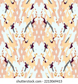 Spots, Ikat. Tie Dye, Batik. Seamless Pattern. Geometric Surface. Hand Drawn Painted. Tribal Shibori Fabric Design. Gray Yellow Folk Old Folklore Textile. Traditional Geometry Woven Tie dye Pattern.