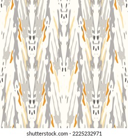 Lugares, Ikat. Cielo, Batik. Patrón sin inconvenientes. Superficie geométrica. Mano Dibujada Pintada. Diseño de tejido de Shibori Tribal. Viejo Folclore Gris Amarillo Textil. Patrón de tinte de tejas trenzadas con geometría tradicional.