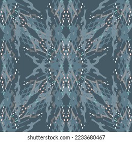 Spots, Ikat. Tie Dye, Batik. Seamless Pattern. Geometric Surface. Hand Drawn Painted. Tribal Shibori Fabric Design. Gray Yellow Folk Old Folklore Textile. Traditional Geometry Woven Tie dye Pattern.