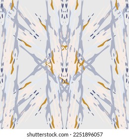 Lugares, Ikat. Cielo, Batik. Patrón sin inconvenientes. Superficie geométrica. Mano Dibujada Pintada. Diseño de tejido de Shibori Tribal. Viejo Folclore Gris Amarillo Textil. Patrón de tinte de tejas trenzadas con geometría tradicional.