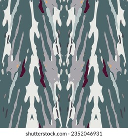 Lugares, Ikat. Cielo, Batik. Patrón sin inconvenientes. Superficie geométrica. Mano Dibujada Pintada. Diseño de tejido de Shibori Tribal. Viejo Folclore Gris Amarillo Textil. Patrón de tinte de tejas trenzadas con geometría tradicional.