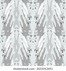 Manchas, Ikat. Tie Dye, Batik. Padrão Perfeito. Superfície geométrica. Desenhado À Mão Pintado. Projeto de Tecido Shibori Tribal. Cinza Amarelo Folclore Velho Folclore Têxtil. Padrão tradicional de tintura de gravata de geometria.