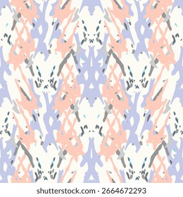 Manchas, Ikat. Tinte de corbata, Batik. Patrón sin fisuras. Superficie geométrica. Dibujado a mano pintado. Diseño tribal de la tela de Shibori. Gris Amarillo Folk Antiguo Folklore Textil. Patrón de teñido de lazo tejido de geometría tradicional.