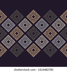 The Spots Of A Leopard. Ethnic boho seamless pattern. Lace. Embroidery on fabric. Patchwork texture. Weaving. Traditional ornament. Tribal pattern. Folk motif. Can be used for textile, wrapping, web.