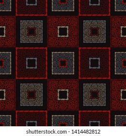 The Spots Of A Leopard. Ethnic boho seamless pattern. Lace. Embroidery on fabric. Patchwork texture. Weaving. Traditional ornament. Tribal pattern. Folk motif. Can be used for textile, wrapping, web.