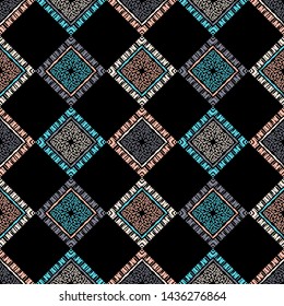 Spots of a Leopard. Ethnic boho seamless pattern. Lace. Embroidery on fabric. Patchwork texture. Traditional ornament. Tribal pattern. Folk motif. Can be used for wallpaper, textile, wrapping, web.