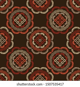 Spots of a Leopard. Polka dots seamless pattern. Mosaic of ethnic figures. Patterned texture. Geometric background. Can be used for wallpaper, textile, invitation card, wrapping, web page background.