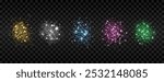 Spots of multicolored glitter, sparkles, confetti. Isolated scattering particles with light effect. Set of abstract vector elements with flares, glares and stars. Points for creating luxurious designs
