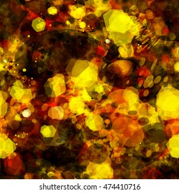 Spots and ovals. Yellow, red, black and brown. Abstract seamless pattern. The effect of blur and watercolors. Vector. Easy editable background. For design of wallpaper, wrapping paper, textile