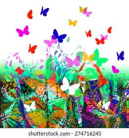Spots of paint flying butterflies. Vector