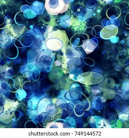Spots, rings, ovals. Blue and green colors. Seamless texture. Abstract vector background for web page, banners backdrop, fabric, home decor, wrapping
