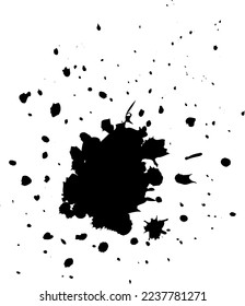 Spots. Splatter drops of liquid paint and ink splatter. Dirty grunge. Drop splash. Dirty ink stain.